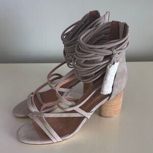 Jeffrey Campbell Taupe Lace-Up Suede Block Heel Sandals